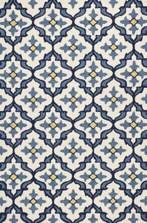 HomeRoots 5' Elegant Ivory and Blue Moroccan Area Rug for Indoor and Outdoor Spaces, Durable and Chic Design 8' Round 354121