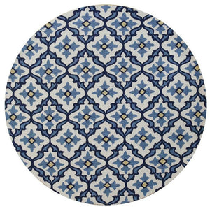 HomeRoots 5' Elegant Ivory and Blue Moroccan Area Rug for Indoor and Outdoor Spaces, Durable and Chic Design 8' Round 354121