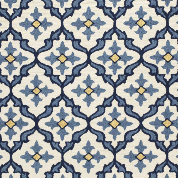 HomeRoots 5' Elegant Ivory and Blue Moroccan Area Rug for Indoor and Outdoor Spaces, Durable and Chic Design 8' Round 354121