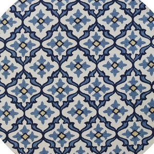 HomeRoots 5' Elegant Ivory and Blue Moroccan Area Rug for Indoor and Outdoor Spaces, Durable and Chic Design 8' Round 354121