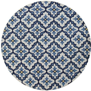 HomeRoots 5' Elegant Ivory and Blue Moroccan Area Rug for Indoor and Outdoor Spaces, Durable and Chic Design 8' Round 354121