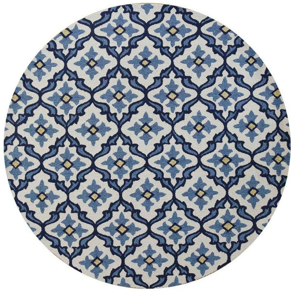 HomeRoots 5' Elegant Ivory and Blue Moroccan Area Rug for Indoor and Outdoor Spaces, Durable and Chic Design 8' Round 354121