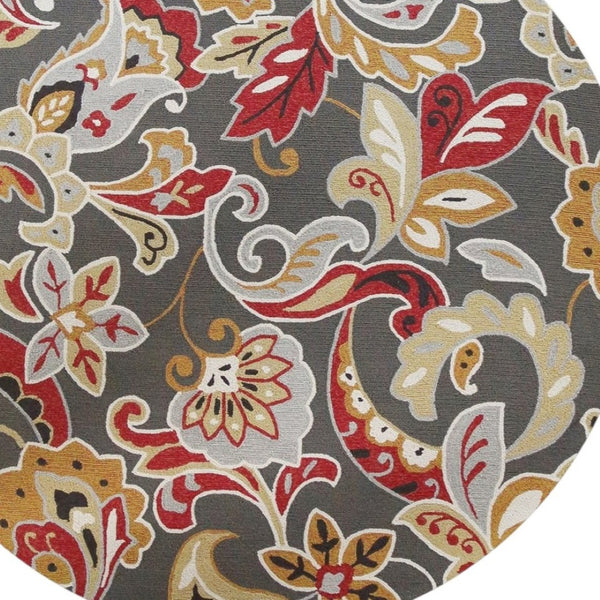 HomeRoots 3'' Floral Hand-Tufted Area Rug in Taupe, Red, and Gray - Durable, Stylish, Perfect for Cozy Spaces 7' Round 354122