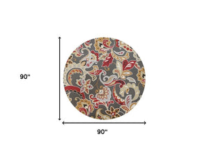 HomeRoots 3'' Floral Hand-Tufted Area Rug in Taupe, Red, and Gray - Durable, Stylish, Perfect for Cozy Spaces 7' Round 354122