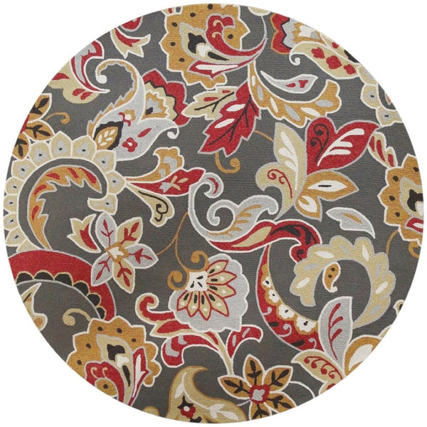 HomeRoots 3'' Floral Hand-Tufted Area Rug in Taupe, Red, and Gray - Durable, Stylish, Perfect for Cozy Spaces 7' Round 354122