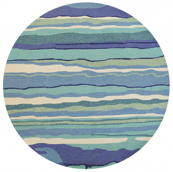 Homeroots 8' Round Blue Round Abstract Handmade Indoor Outdoor Area Rug  Polypropylene 354123