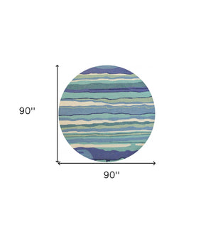 Homeroots 8' Round Blue Round Abstract Handmade Indoor Outdoor Area Rug  Polypropylene 354123