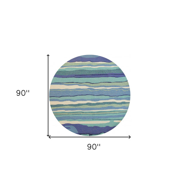 Homeroots 8' Round Blue Round Abstract Handmade Indoor Outdoor Area Rug  Polypropylene 354123