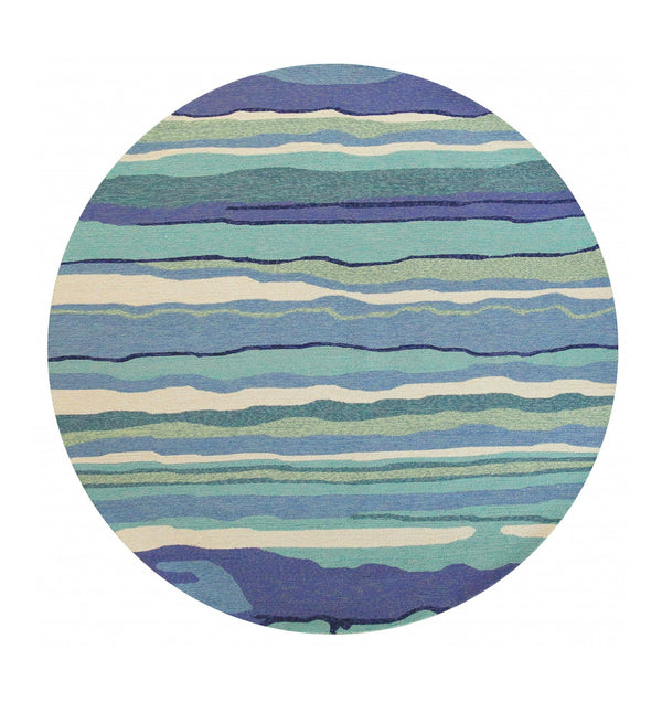 Homeroots 8' Round Blue Round Abstract Handmade Indoor Outdoor Area Rug  Polypropylene 354123