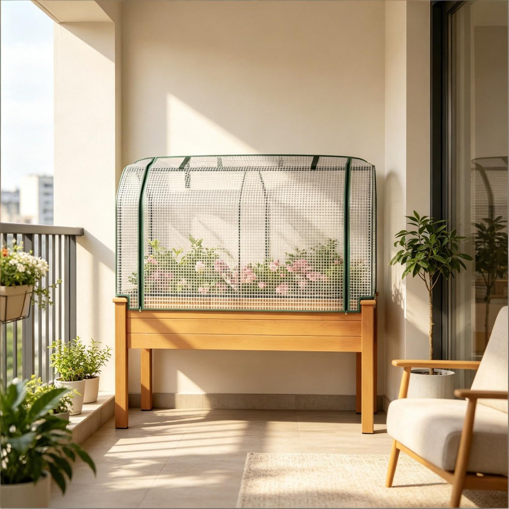 English Elm Outdoor Raised Planter Box Fir Wood Steel Frame with Pe Cover for Patio Garden T3971P505770