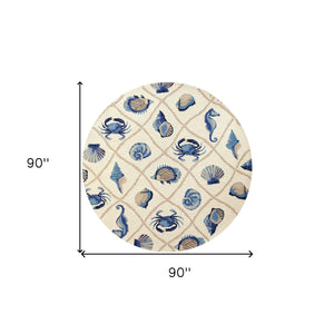 Homeroots 7' Sand Beige Round Hand Tufted Area Rug With Uv Protection  Polypropylene 354124