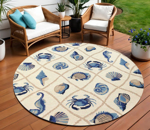 HomeRoots 5' Sand Abstract Area Rug - Stylish Indoor/Outdoor Design, Durable, Easy to Maintain, Versatile Decor 8' Round 354124