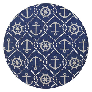 HomeRoots 7' Navy Blue Nautical Handmade Area Rug - Durable Indoor Outdoor Charm for Coastal Spaces & Patios 8' Round 354126