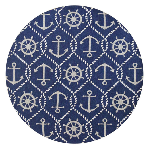 HomeRoots 7' Navy Blue Nautical Handmade Area Rug - Durable Indoor Outdoor Charm for Coastal Spaces & Patios 8' Round 354126