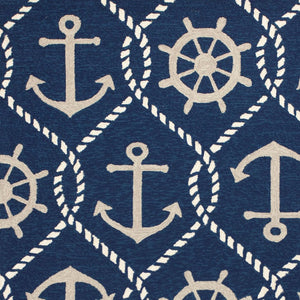 HomeRoots 7' Navy Blue Nautical Handmade Area Rug - Durable Indoor Outdoor Charm for Coastal Spaces & Patios 8' Round 354126