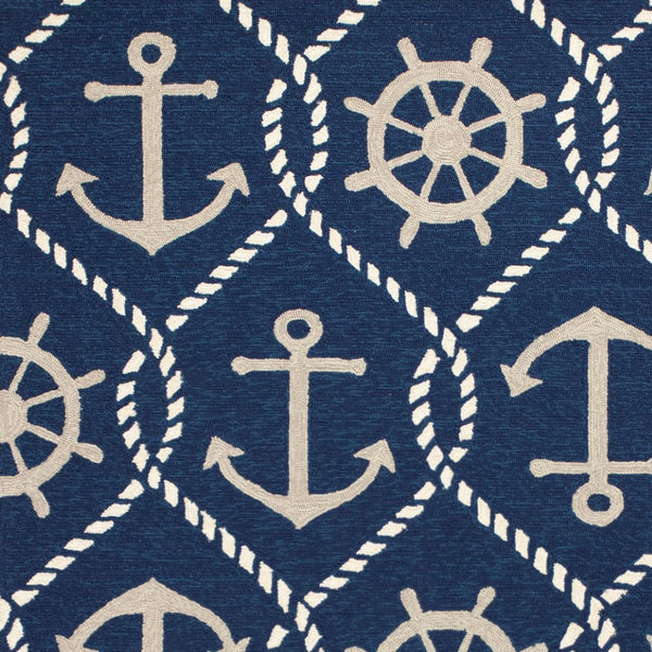 HomeRoots 7' Navy Blue Nautical Handmade Area Rug - Durable Indoor Outdoor Charm for Coastal Spaces & Patios 8' Round 354126