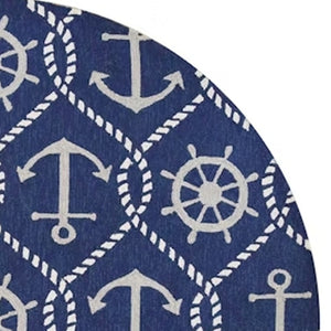 HomeRoots 7' Navy Blue Nautical Handmade Area Rug - Durable Indoor Outdoor Charm for Coastal Spaces & Patios 8' Round 354126