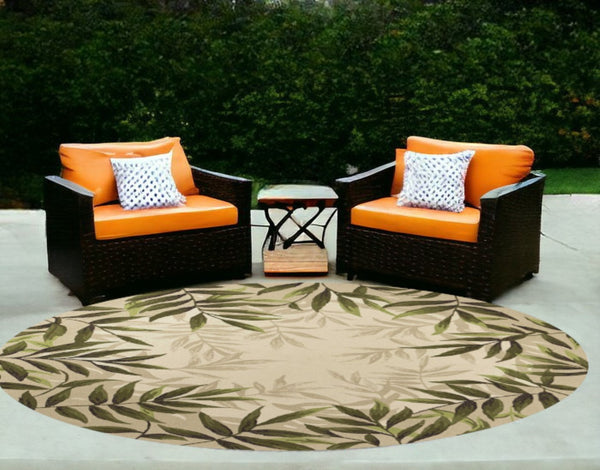 HomeRoots 8' Handmade Beige Floral Area Rug - Durable Indoor/Outdoor Comfort for Any Space, Low Maintenance Style 8' Round 354127