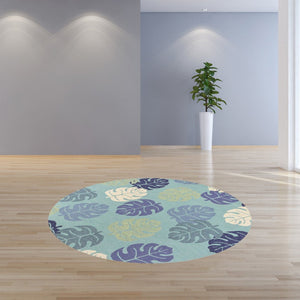 HomeRoots 7' Hand-Tufted Botanical Area Rug in Turquoise and Ivory – Elegant, Plush, and Durable Accent for Home 7' Round 354128