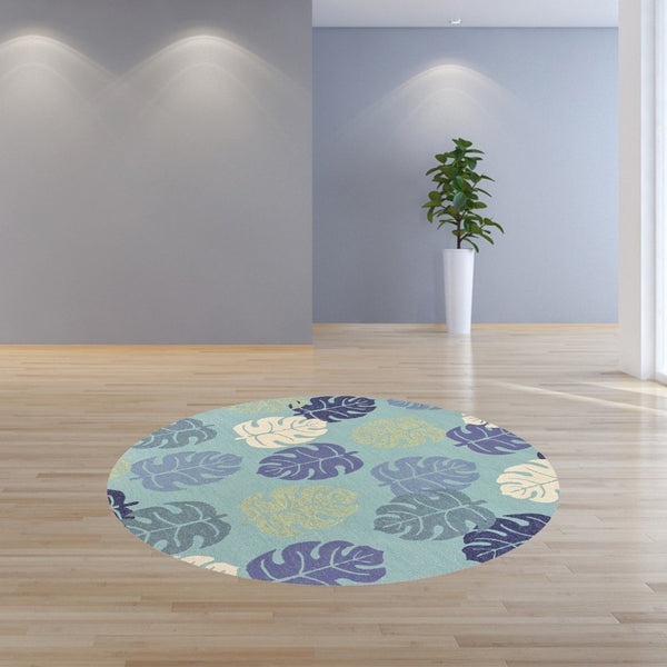 HomeRoots 7' Hand-Tufted Botanical Area Rug in Turquoise and Ivory – Elegant, Plush, and Durable Accent for Home 7' Round 354128