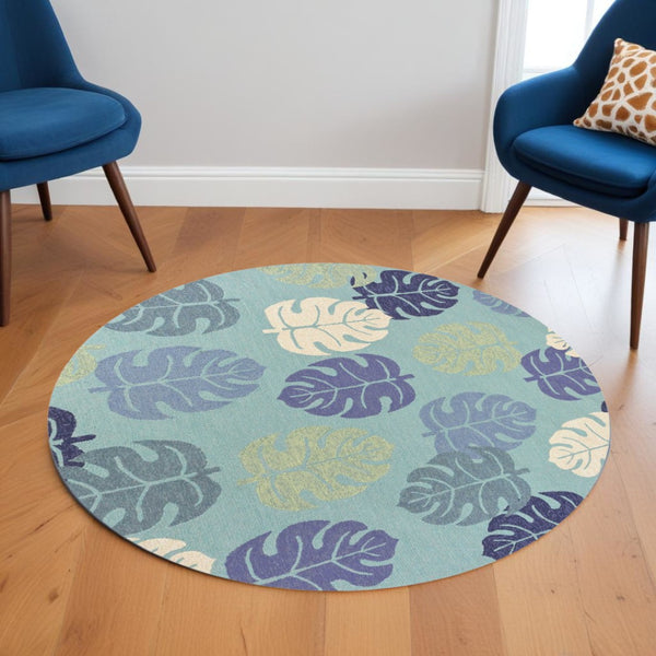 HomeRoots 7' Hand-Tufted Botanical Area Rug in Turquoise and Ivory – Elegant, Plush, and Durable Accent for Home 7' Round 354128