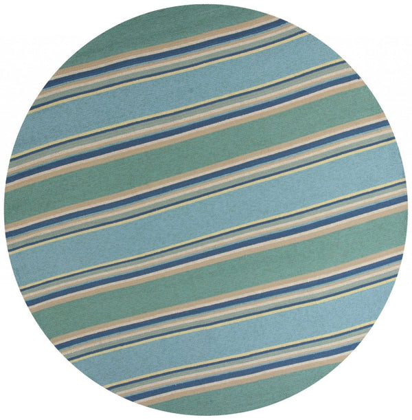 HomeRoots 8' Handmade Blue Striped Area Rug - Coastal-Inspired Design for Indoor & Outdoor Spaces, Durable Style 8' Round 354129