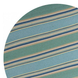 HomeRoots 8' Handmade Blue Striped Area Rug - Coastal-Inspired Design for Indoor & Outdoor Spaces, Durable Style 8' Round 354129