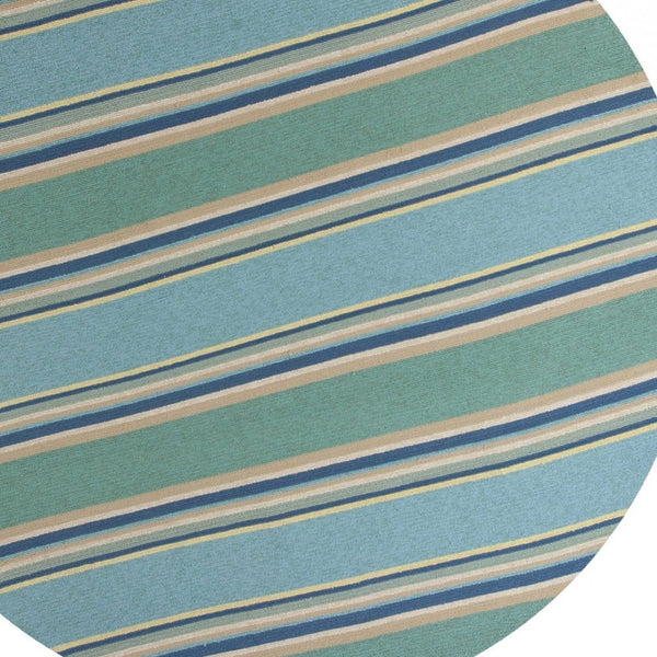 HomeRoots 8' Handmade Blue Striped Area Rug - Coastal-Inspired Design for Indoor & Outdoor Spaces, Durable Style 8' Round 354129