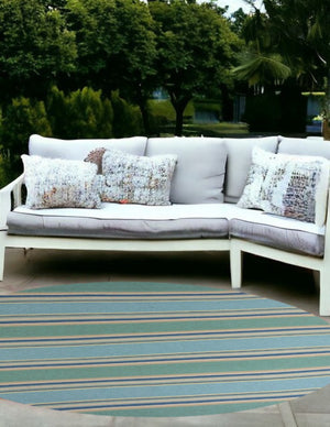 HomeRoots 8' Handmade Blue Striped Area Rug - Coastal-Inspired Design for Indoor & Outdoor Spaces, Durable Style 8' Round 354129