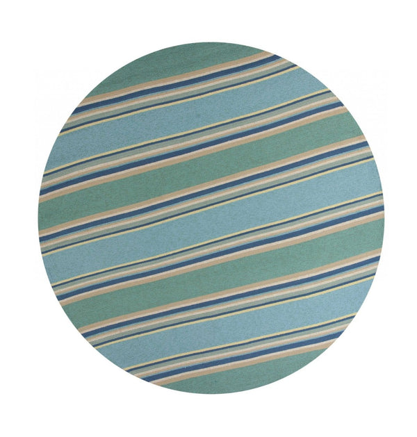 HomeRoots 8' Handmade Blue Striped Area Rug - Coastal-Inspired Design for Indoor & Outdoor Spaces, Durable Style 8' Round 354129