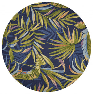 Homeroots 8' Round Blue Round Floral Handmade Indoor Outdoor Area Rug  Polypropylene 354134
