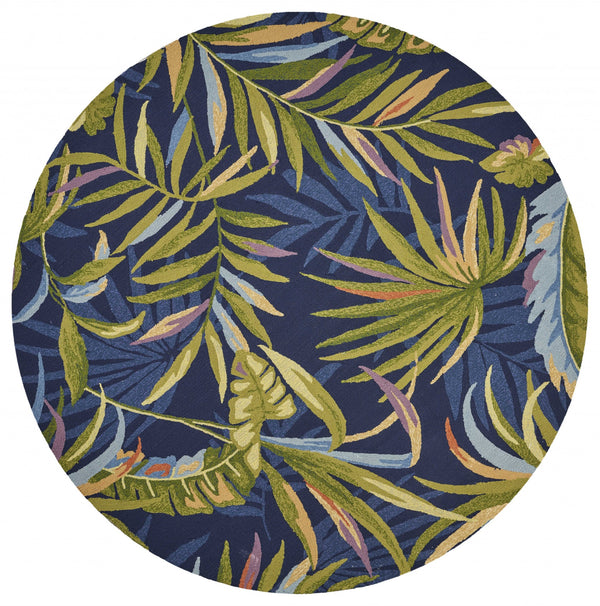 Homeroots 8' Round Blue Round Floral Handmade Indoor Outdoor Area Rug  Polypropylene 354134