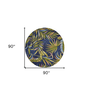 Homeroots 8' Round Blue Round Floral Handmade Indoor Outdoor Area Rug  Polypropylene 354134