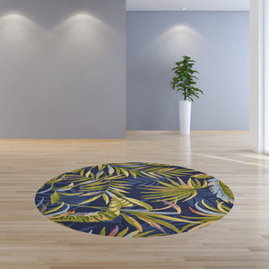 Homeroots 8' Round Blue Round Floral Handmade Indoor Outdoor Area Rug  Polypropylene 354134