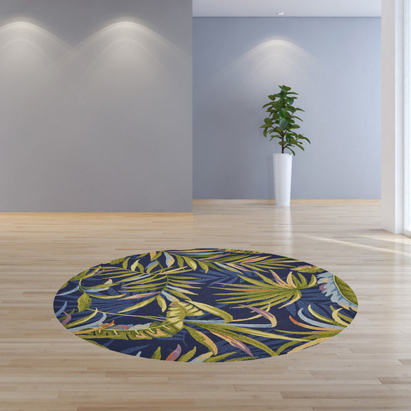 Homeroots 8' Round Blue Round Floral Handmade Indoor Outdoor Area Rug  Polypropylene 354134