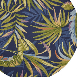 Homeroots 8' Round Blue Round Floral Handmade Indoor Outdoor Area Rug  Polypropylene 354134