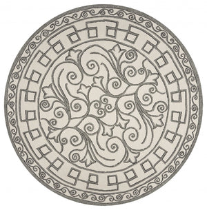 HomeRoots 5' Elegant Gray and Ivory Damask Area Rug for Indoor and Outdoor Spaces - Stylish and Durable Design 8' Round 354136