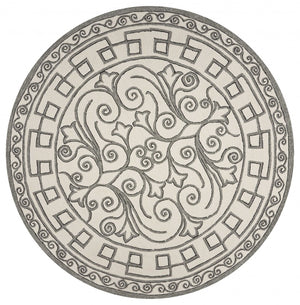 HomeRoots 5' Elegant Gray and Ivory Damask Area Rug for Indoor and Outdoor Spaces - Stylish and Durable Design 8' Round 354136
