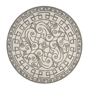 HomeRoots 5' Elegant Gray and Ivory Damask Area Rug for Indoor and Outdoor Spaces - Stylish and Durable Design 8' Round 354136
