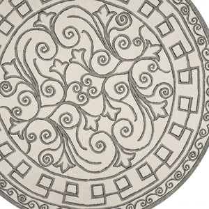 HomeRoots 5' Elegant Gray and Ivory Damask Area Rug for Indoor and Outdoor Spaces - Stylish and Durable Design 8' Round 354136