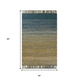 Homeroots 5' X 8' Blue And Ivory Wool Ombre Hand Woven Area Rug Ocean Wool 354137