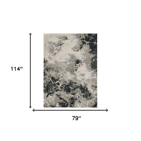 HomeRoots 8' Modern Silver and Black Abstract Area Rug - Stylish, Durable, Easy-Care Design for Busy Homes 7' X 10' 354139