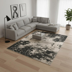 HomeRoots 7' Black and Silver Abstract Area Rug – Modern Design for Stylish Comfort in High-Traffic Spaces 6' X 9' 354140