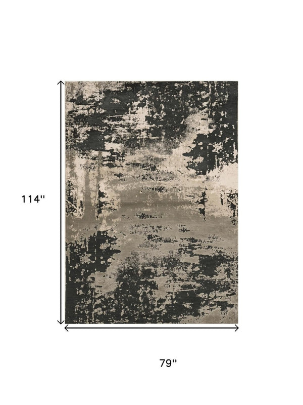 HomeRoots 7' Black and Silver Abstract Area Rug – Modern Design for Stylish Comfort in High-Traffic Spaces 6' X 9' 354140