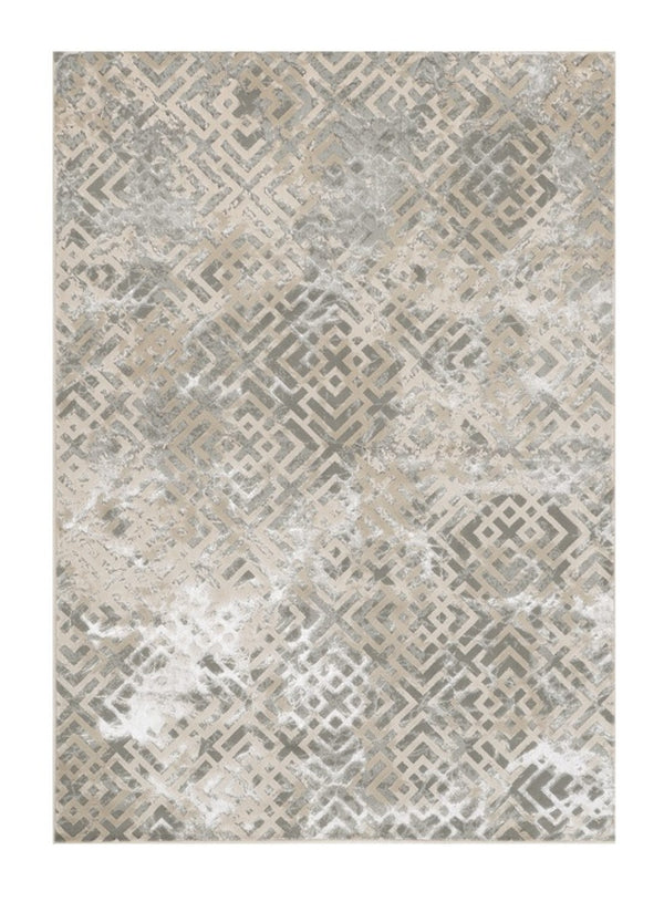 HomeRoots 7' Contemporary Sand and Light Blue Geometric Area Rug for Modern Living Spaces and Durability 6' X 9' 354142