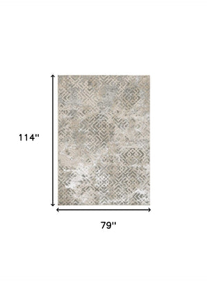 HomeRoots 7' Contemporary Sand and Light Blue Geometric Area Rug for Modern Living Spaces and Durability 6' X 9' 354142