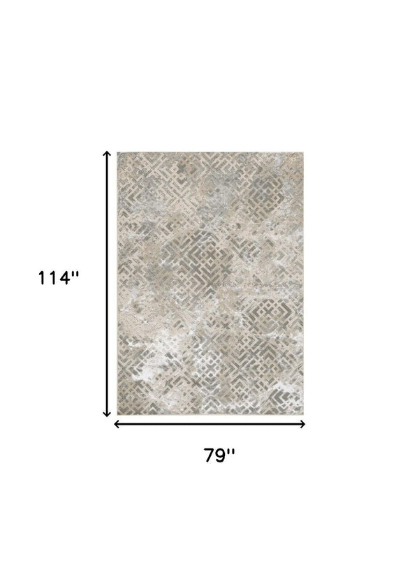 HomeRoots 7' Contemporary Sand and Light Blue Geometric Area Rug for Modern Living Spaces and Durability 6' X 9' 354142