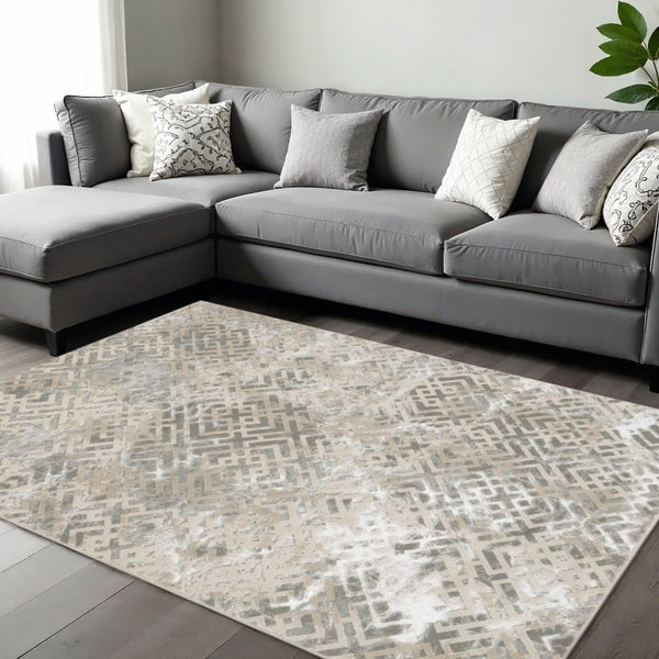 HomeRoots 7' Contemporary Sand and Light Blue Geometric Area Rug for Modern Living Spaces and Durability 6' X 9' 354142
