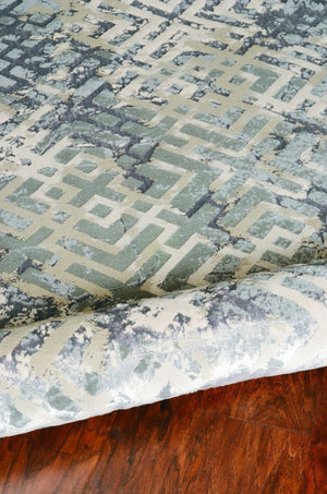 HomeRoots 7' Contemporary Sand and Light Blue Geometric Area Rug for Modern Living Spaces and Durability 6' X 9' 354142
