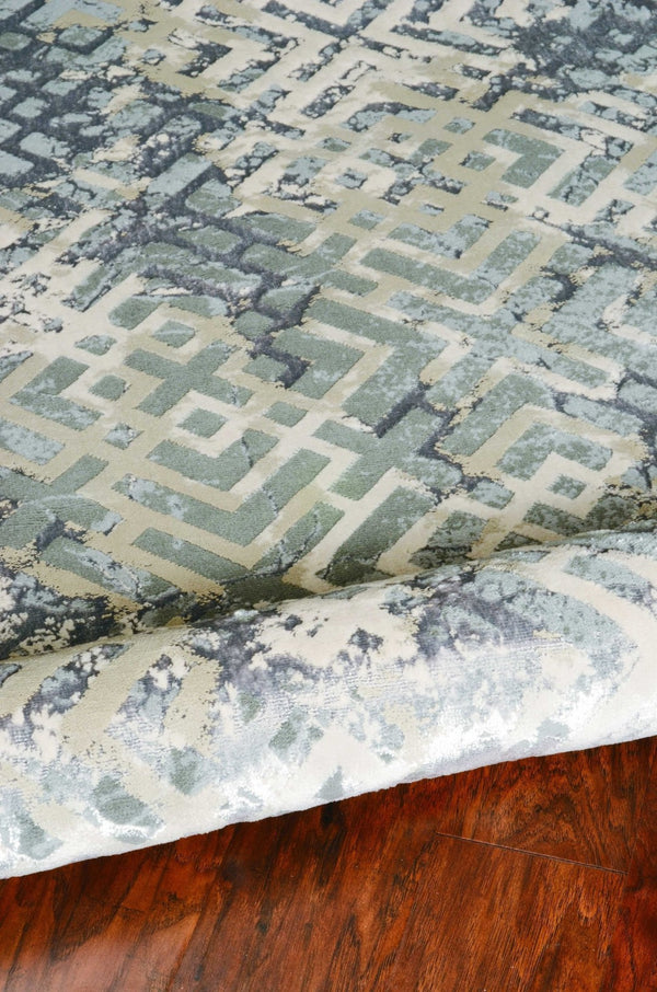 HomeRoots 7' Contemporary Sand and Light Blue Geometric Area Rug for Modern Living Spaces and Durability 6' X 9' 354142